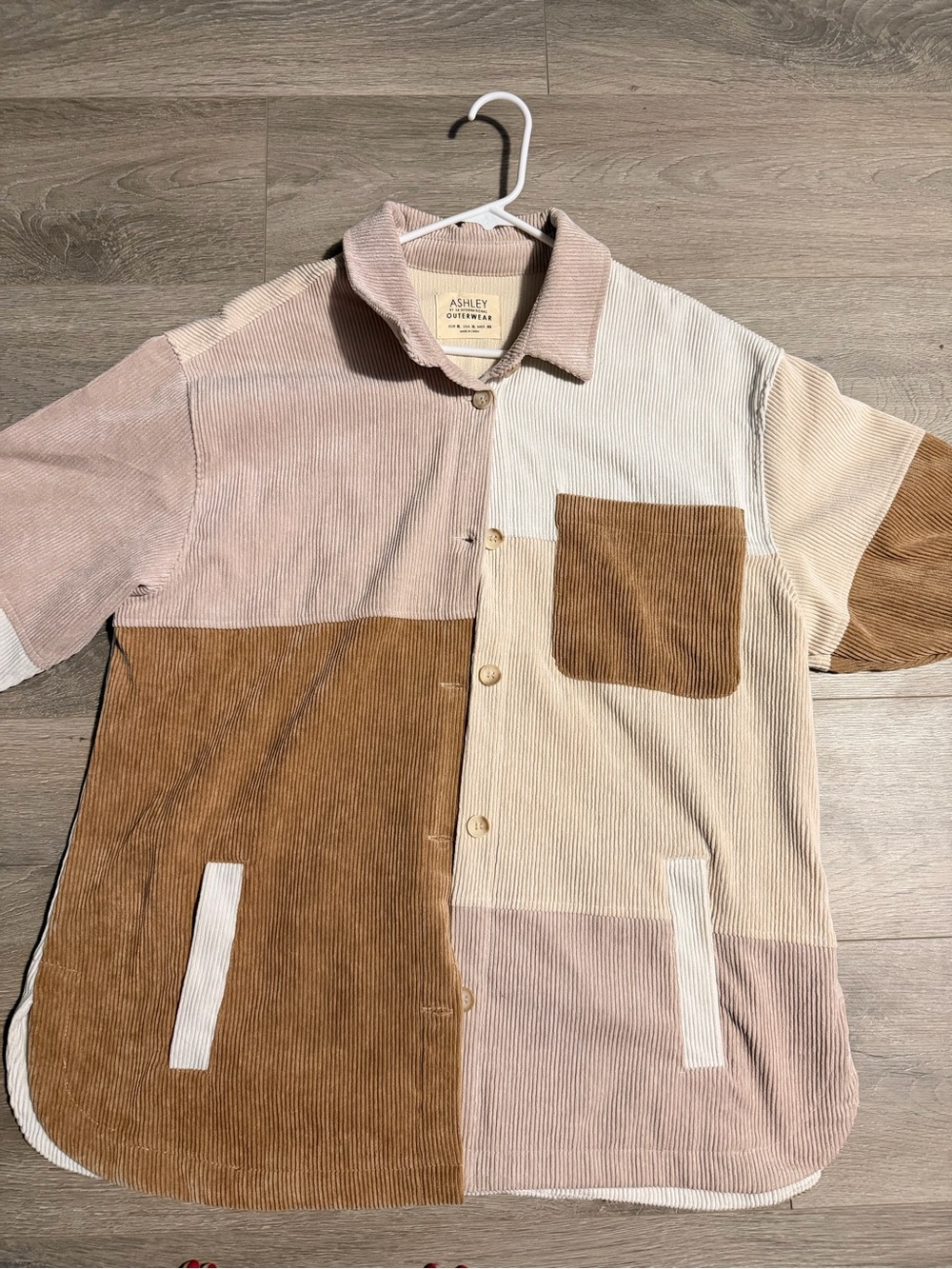 Ashley Outerwear Colorblock Corduroy Button-Up Shirt - Tan & Cream